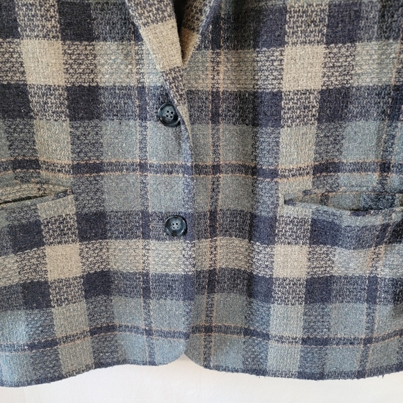 Lawrence Bruce Navy Gray Plaid Wool Blend Blazer 12P Single Breasted Minimalist - Picture 4 of 11